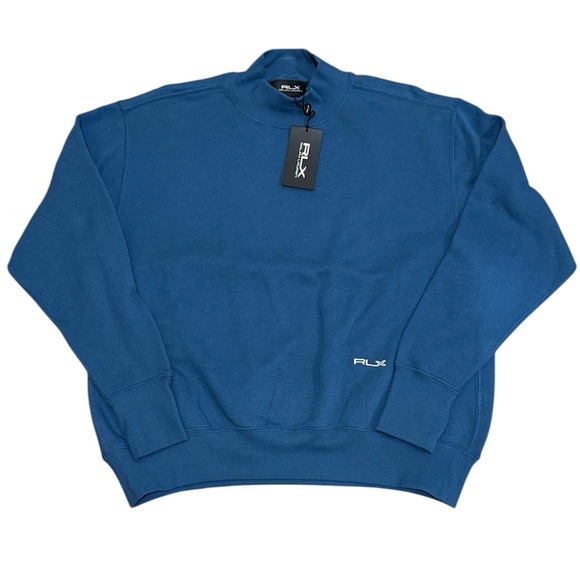 New Ralph Lauren RLX Embroidered-Logo Mock-Neck Jumper Sz XS Blue Preppy Golf - Picture 1 of 8